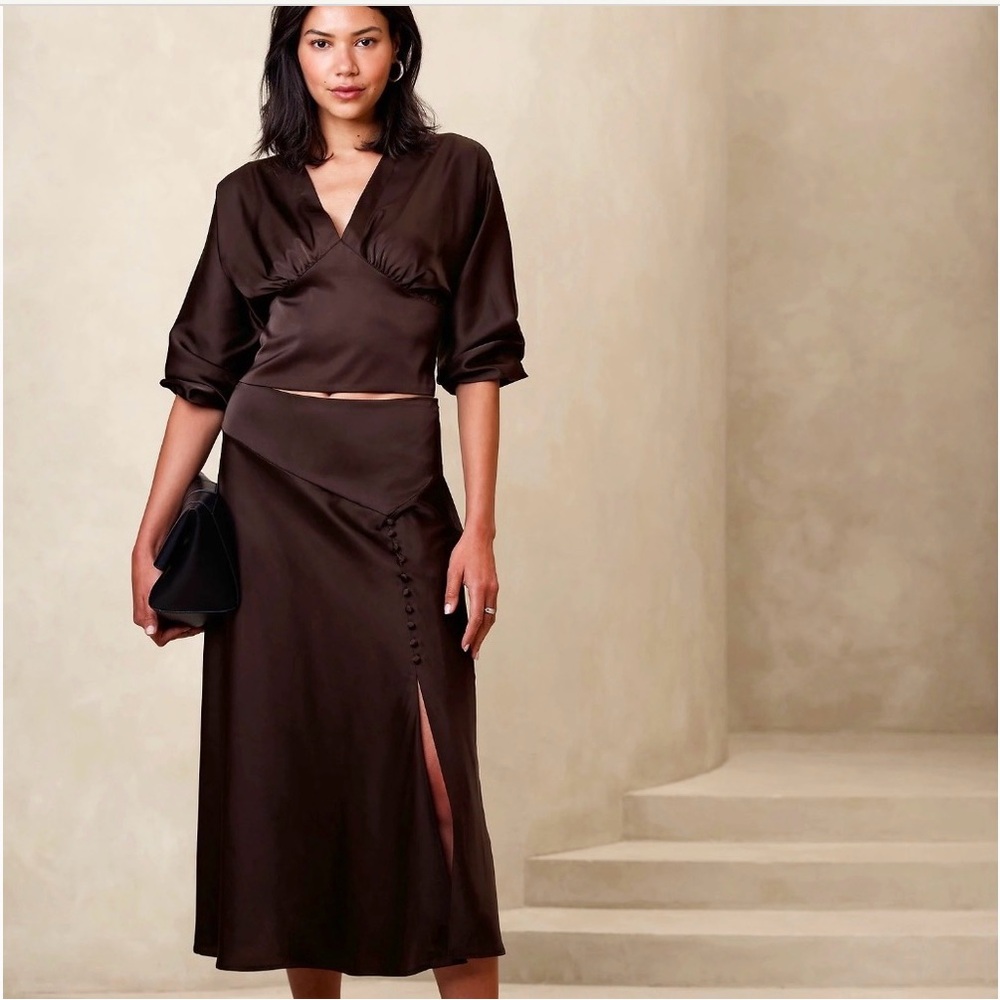 Banana Republic Brown Satin Slit Skirt